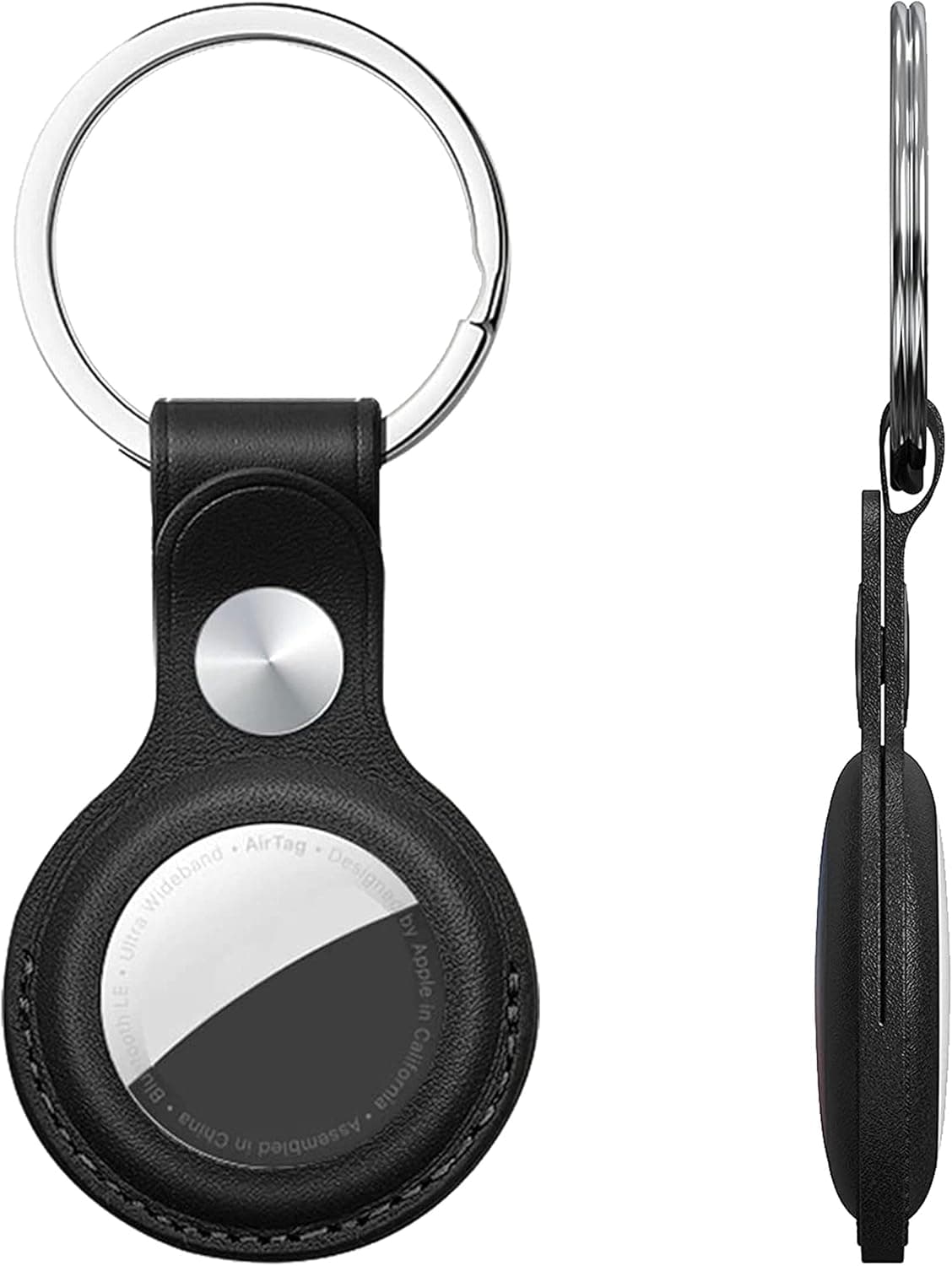 Upgrade Case for AirTag with Keychain Ring, Protective Leather Holder Tracker Cover with Keyring Applicable to Apple New Air Tag 2021 for Children, Elderly, Keys, Pets, Purse, Backpacks (1 Pack)
