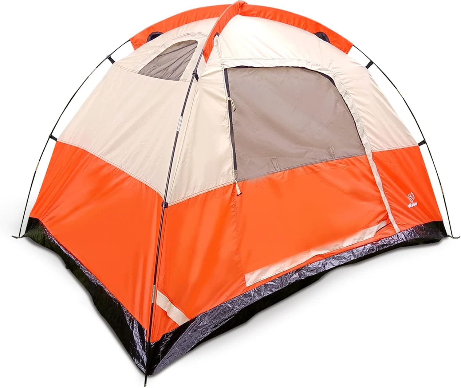DISBIO Tents for Camping 2 Person Backpacking Tent Waterproof Lightweight Compact Perfect for Camping, Hiking Tent for Adults, Kids, 190T Polyester Fiberglass Pole, 200X150X130cm (Beige with Orange)