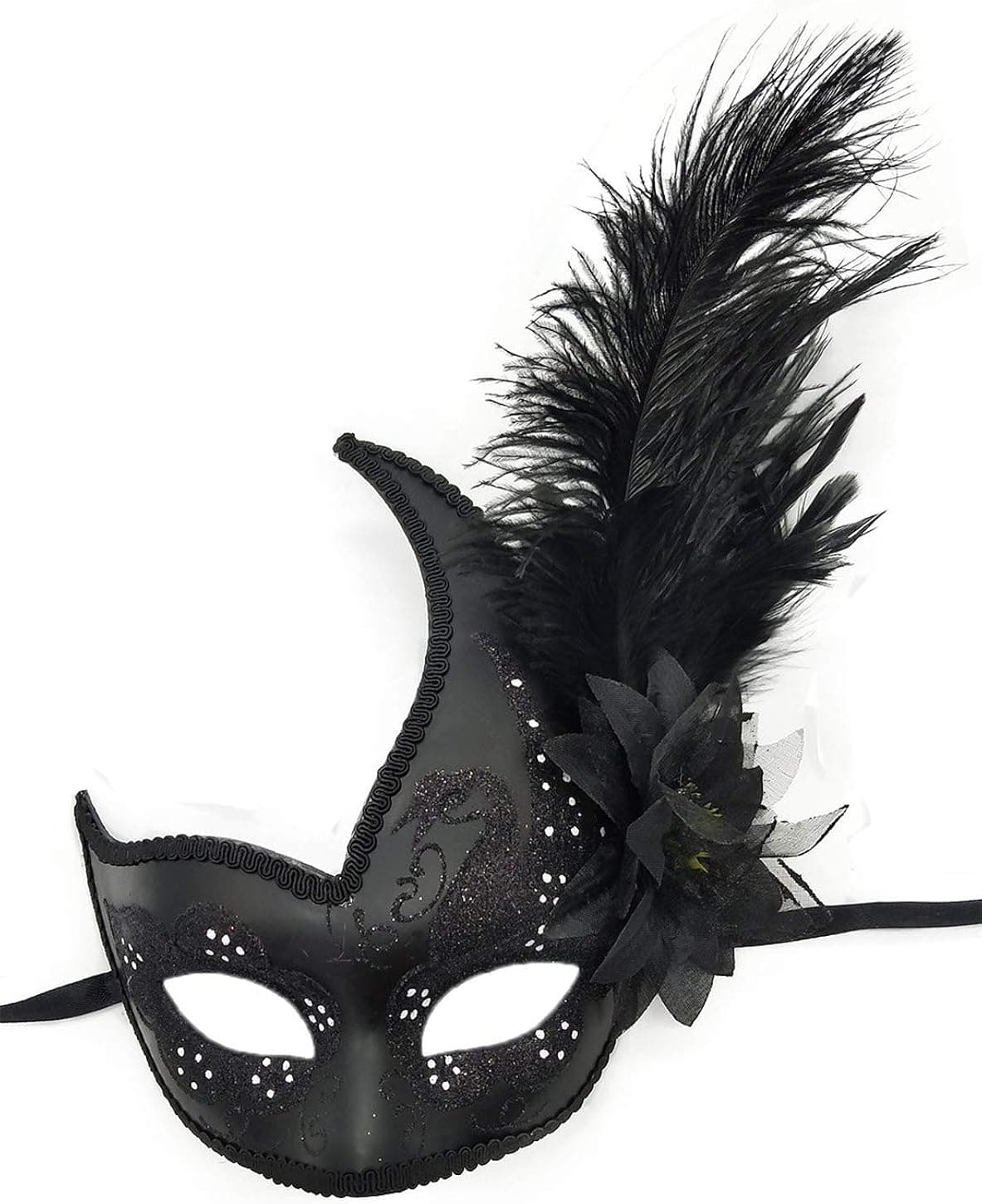 Flywife Masquerade Mask for Women Black Couple Halloween Eye Cat Mardi Gras Lace Costume Gold Venetian Silver Party Feather