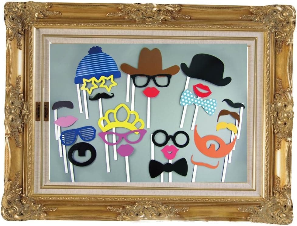 Cherry Juilt 24pcs Photo Booth Props with Frame Masks Frame Mustache On A Stick for Christmas Decorations Birthday Party Wedding Vintage DIY Funny Faces Set