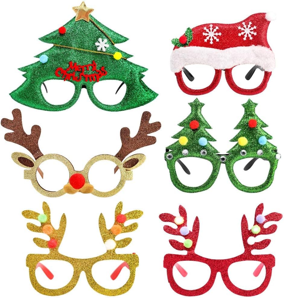 Jblcc 6pcs Christmas Glasses Frames,Xmas Themed glass frame - Christmas Party Favors