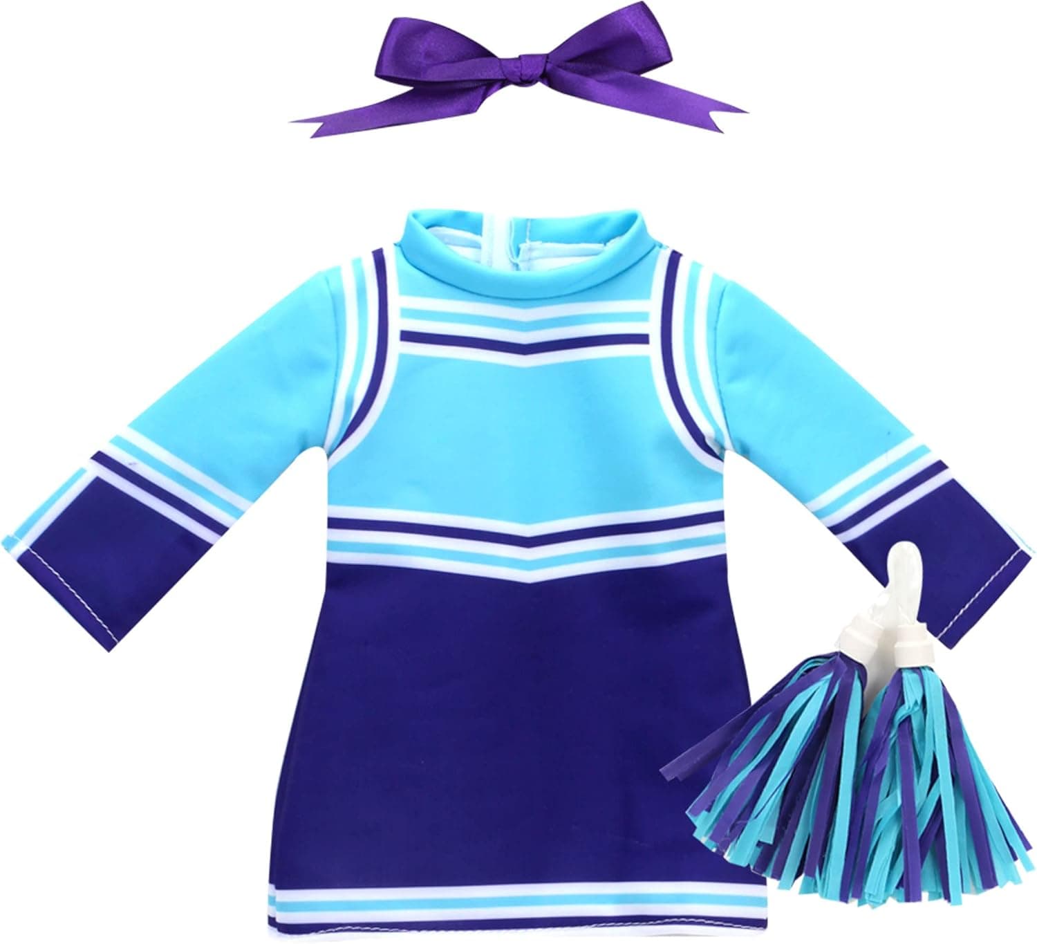 Sophia's Doll Clothes Cheerleading Set: Includes Silk Screen Purple & Aqua Cheer Doll Dress, Two Pom Poms and Hair Bow Sized for Popular 18 Inch American Dolls| Doll Sold Separately