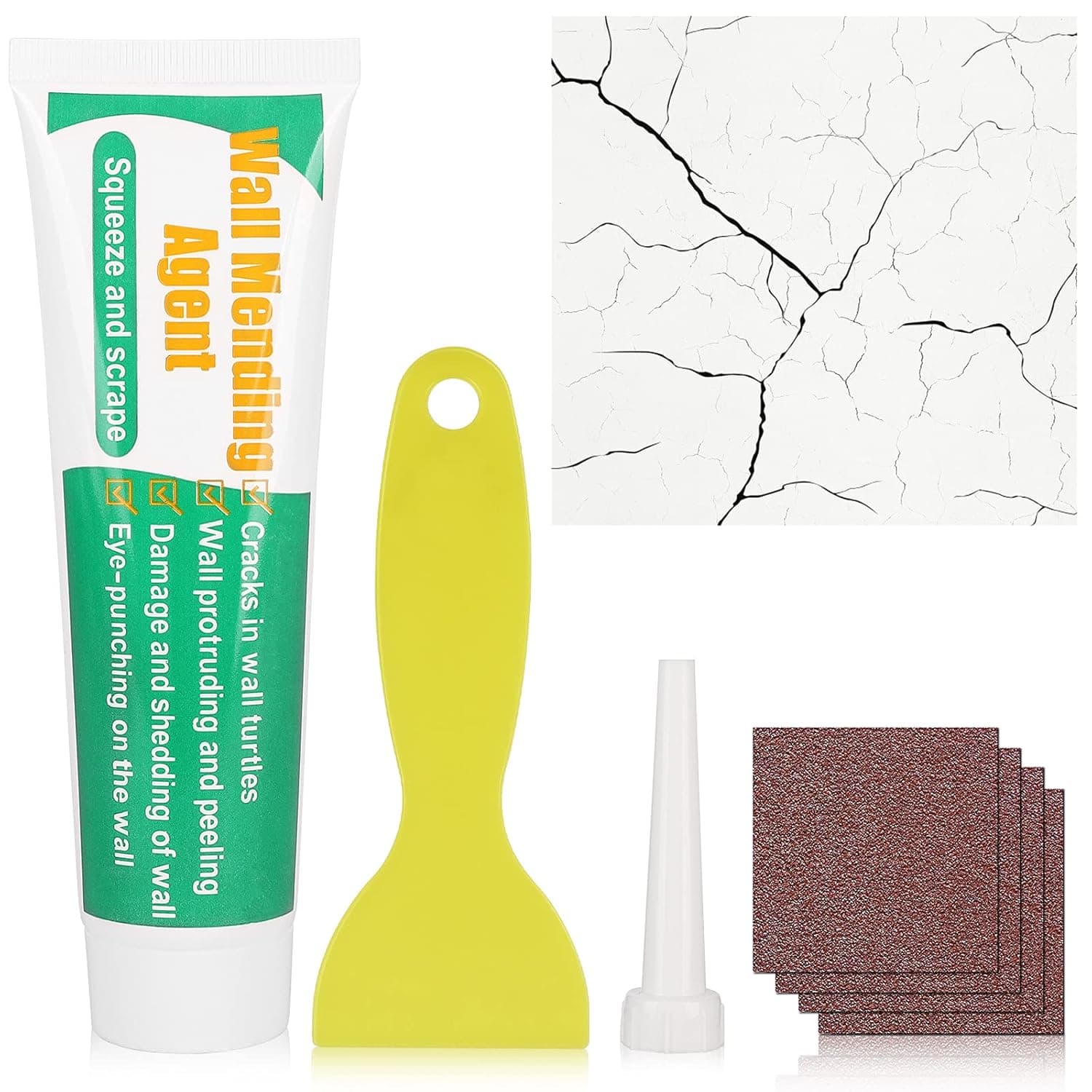 Wall Repair Kit, WISREMT 100g Wall Mending Agent with Scraper, Quick & Easy Solution to Fill The Holes and Crack, Effective Self-Adhesive Drywall Putty for Nail Holes Wood Plaster (1 Pack)