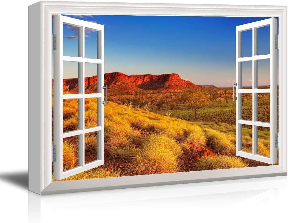 wall26 Window View Canvas Wall Art - Red Rock Formation in The Desert - Giclee Print Gallery Wrap Modern Home Art Ready to Hang - 32x48 inches