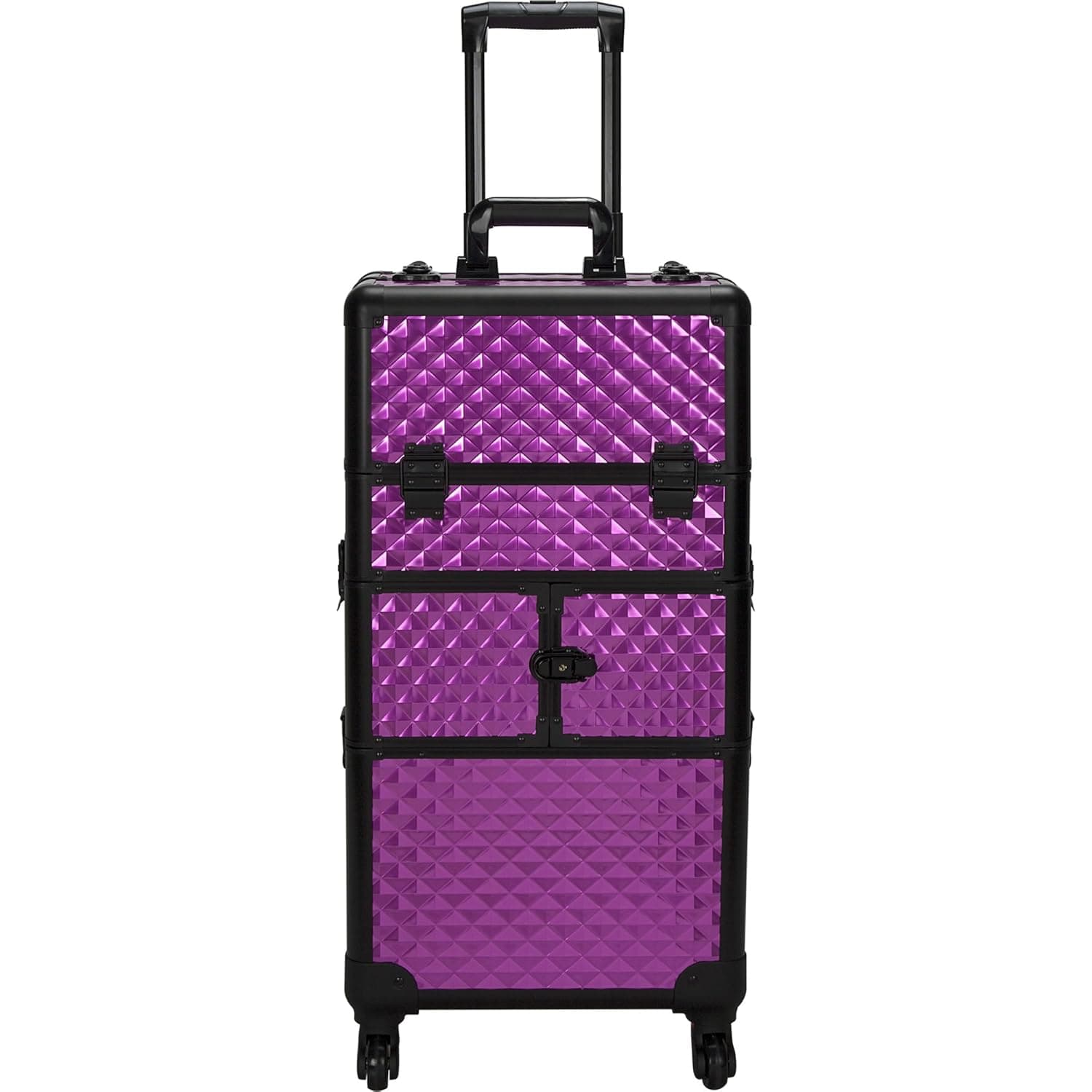 SUNRISE Makeup Case on Wheels 2 in 1 Professional Organizer I3464, 12 Trays, 4 Wheel Spinner, Adjustable Drawer Dividers, Purple Diamond