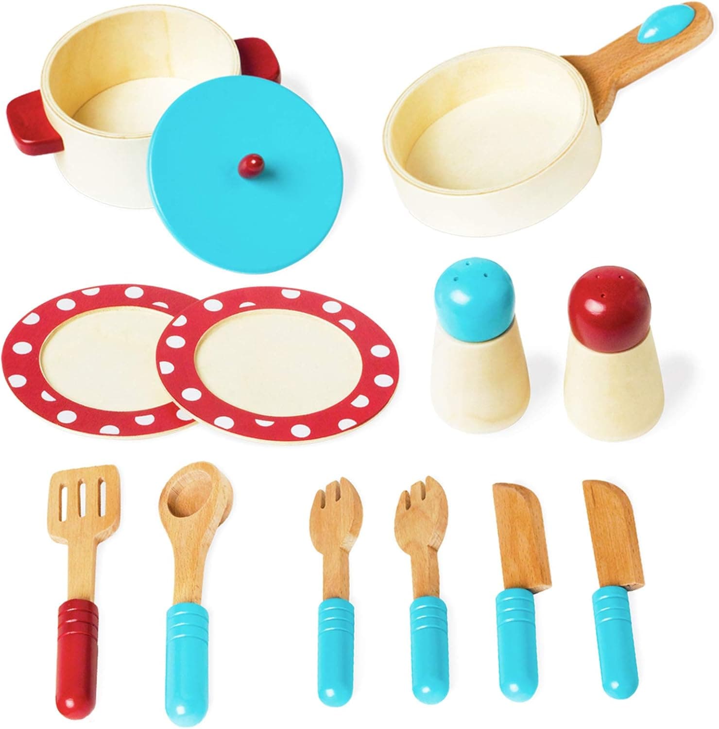 Wooden Kitchen Toys, Pretend Cooking Playset Montessori Kitchen Accessories Toy, Learning Toy Birthday Gift for 1 2 3 Year Old Toddler Children 1
