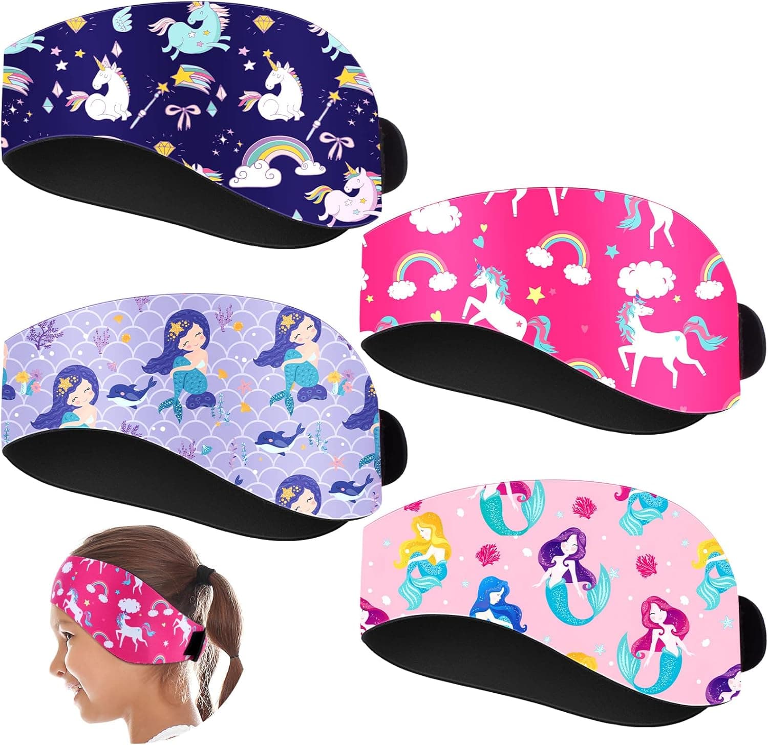 4 Pieces Swimming Headbands for Kids Ear Bands Swim Ear Protection Adjustable Swim Headband to Keep Water Out for Surfing