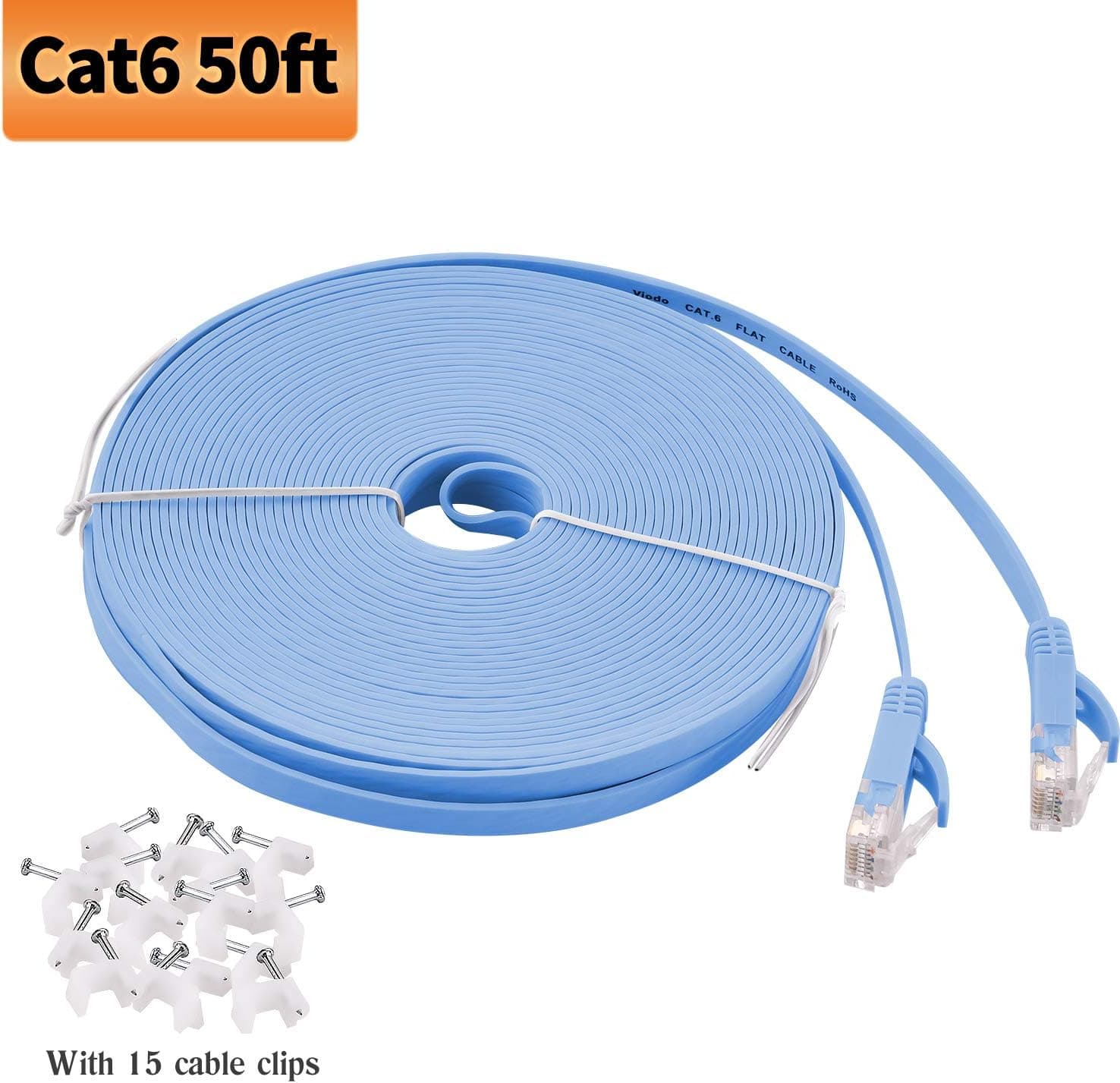 Viodo Cat 6 Ethernet Cable,Flat Internet LAN Patch Cable Cords, Cat6 Solid High Speed Computer Internet Cable with Clips, Rj45 Connectors Network Cable Faster Than Cat5e/Cat5