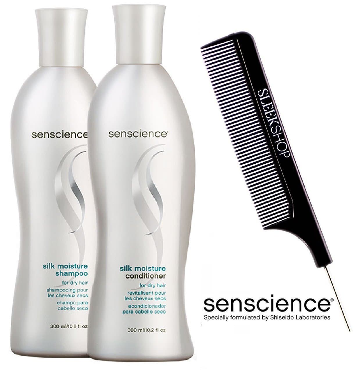 Senscience SILK MOISTURE Shampoo & Conditioner Senscience SILK MOISTURE Shampoo & Conditioner DUO Set (with Sleek Steel Pin Tail Comb) (10.2 oz / 300 ml - RETAIL DUO Kit)