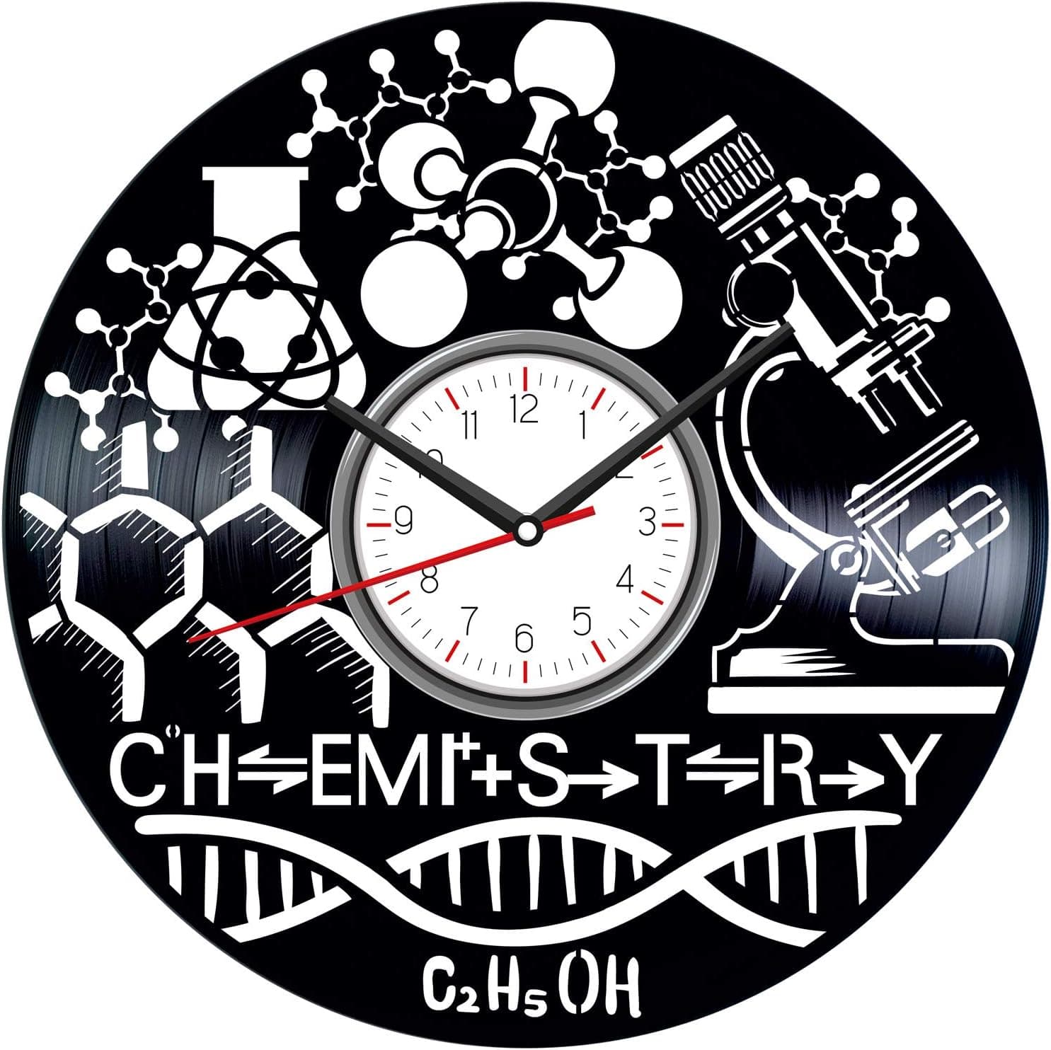 Chemistry Black Vinyl Clock - Vintage Room Kitchen Bedroom Decor - Vinyl Record Gift Idea for Birthday Christmas Hanukkah - Unique Vintage Wall Art - Personalized Home Decoration - 12 Inch