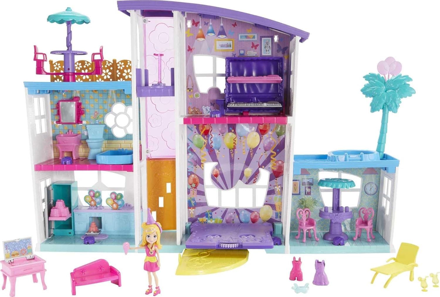 Polly Pocket Playset with 3-Inch Doll and Party Accessories, Poppin' Party Pad Transforming Playhouse Toy [Amazon Exclusive]