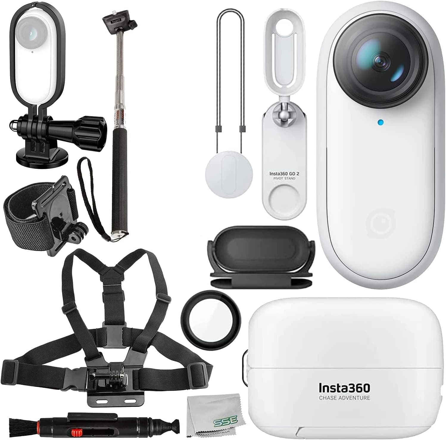 Insta 360 GO 2 Action Camera with Starter Accessory Bundle - Includes: Frame Adapter for Insta360 GO2, 3-in-1 Multi-Grip (Selfie Stick, Tripod, Grip) and Much More (IN360GO2EB)