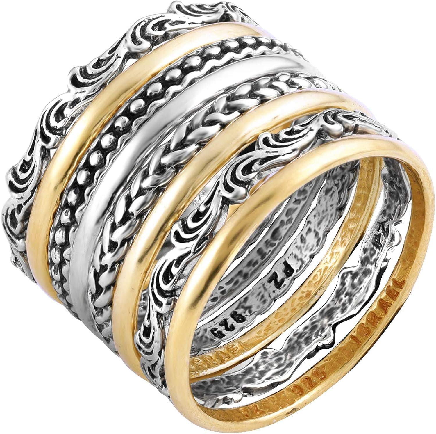 PZ Paz Creations 925 Sterling Silver 8 Pcs Bohemian Stacking Rings Set For Women