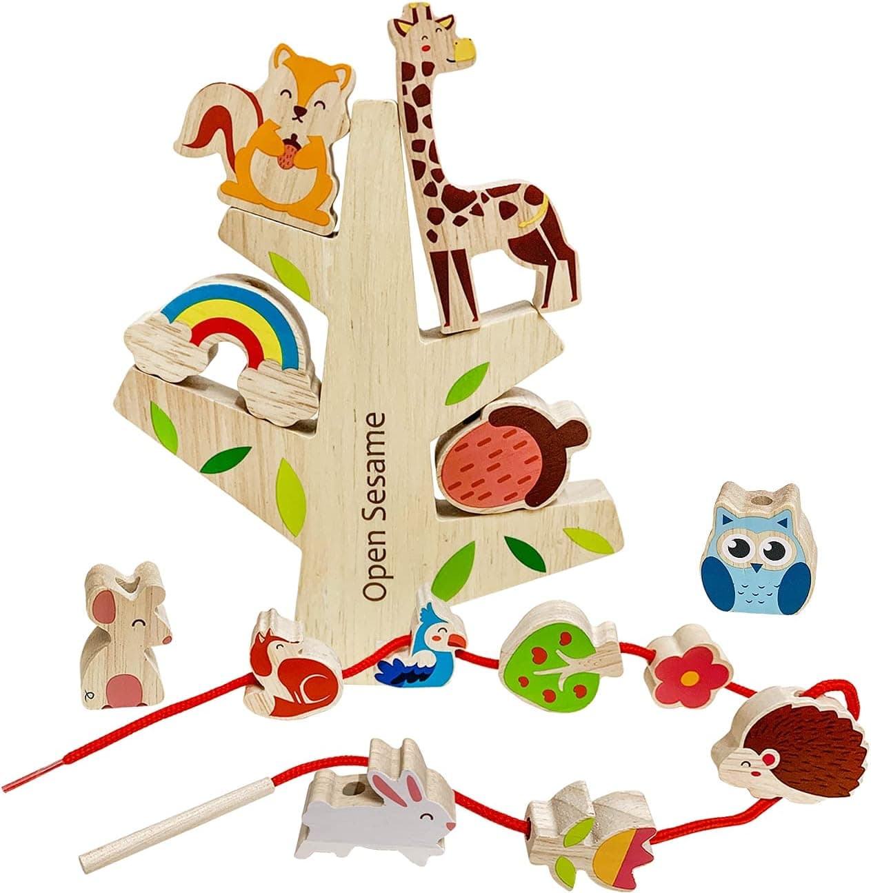 Wooden Stacking Lacing Toys for Toddlers 1-3,Montessori Sensory Preschool Educational Activities Learning Fine Motor Skills Wooden Block Puzzle Stacking Animals Game Gift for 3 4 5 Year Old Boys Girls