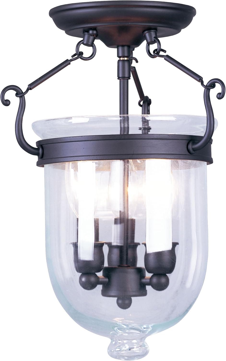 Livex Lighting 5061-07 Jefferson 3 Light Bronze Bell Jar Semi Flush with Clear Glass