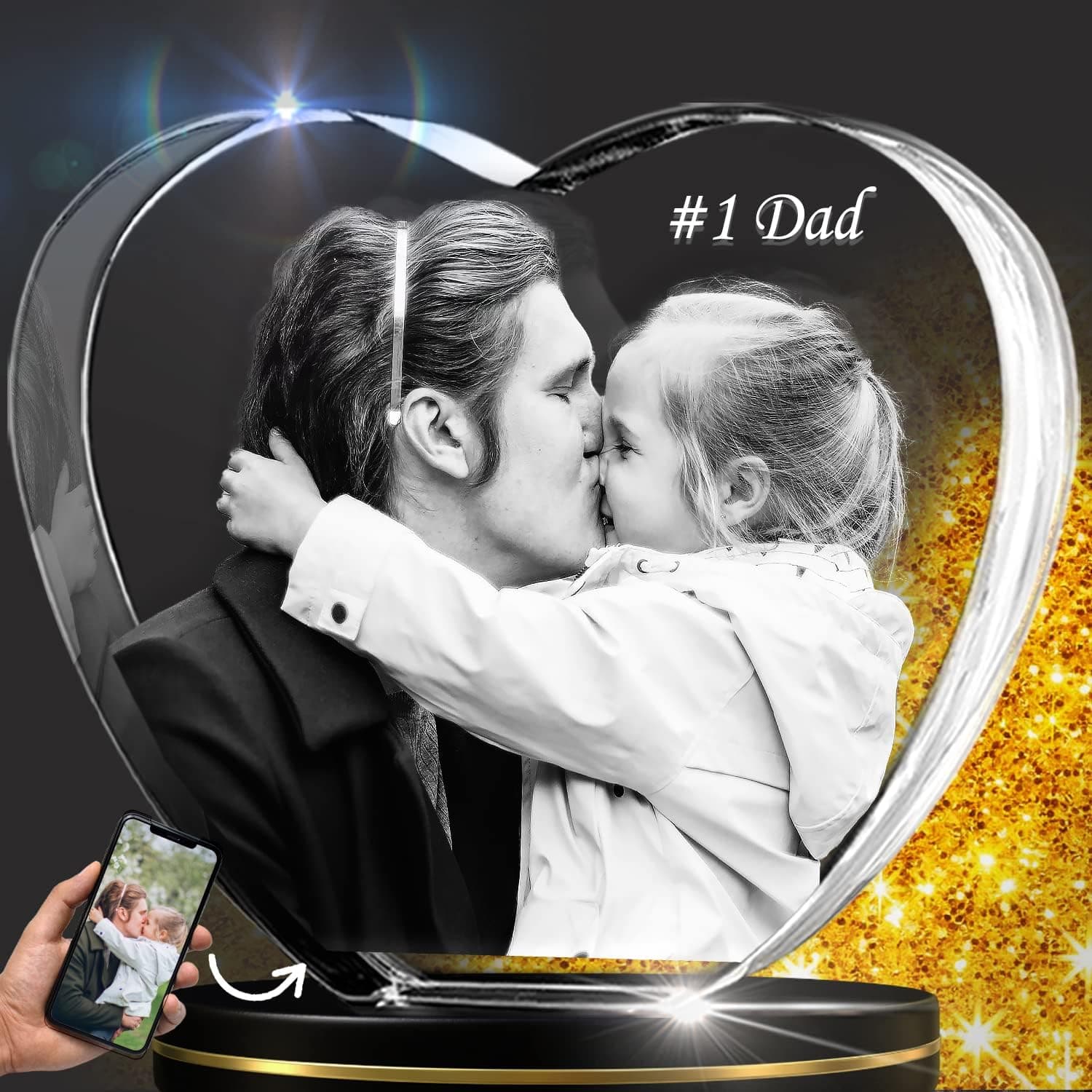 CAPTUR3D 3D Crystal Photo, Personalized Mothers Day Gifts With Your Own Photo for Him, Her, Mom, Dad, 3D Laser Etched Picture, Engraved Crystal, Customized Memorial Anniversary Couples Gifts