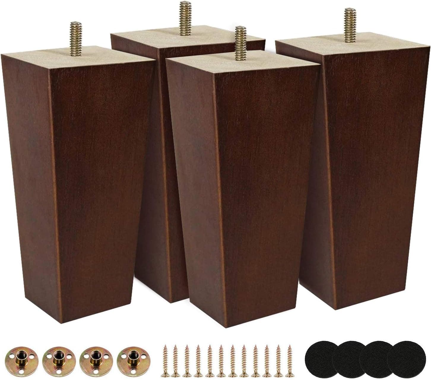 6 inch Furniture Legs Rubber Wood Made Modern Pyramid Couch Leg for Sofa Pack of 4