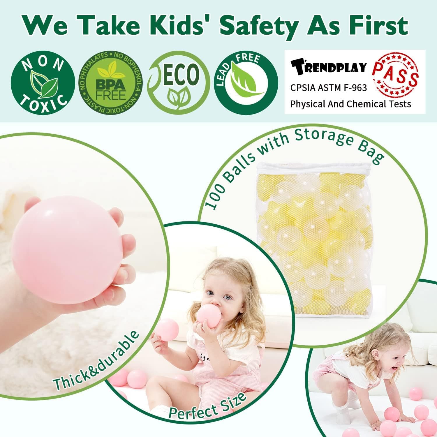 TRENDPLAY Ball Pit Balls Star Balls for Kids Toddlers 1-3 Ball Pit, Play Tent, Slide and Tunnels, 100 pcs