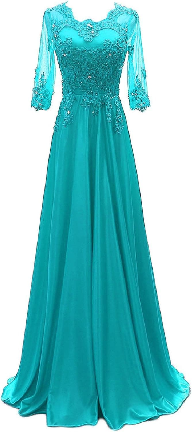 OYISHA Women's 1/2 Sleeve Beading Formal Evening Dresses Long 2020 Appliques Wedding Party Ball Gown AWY2