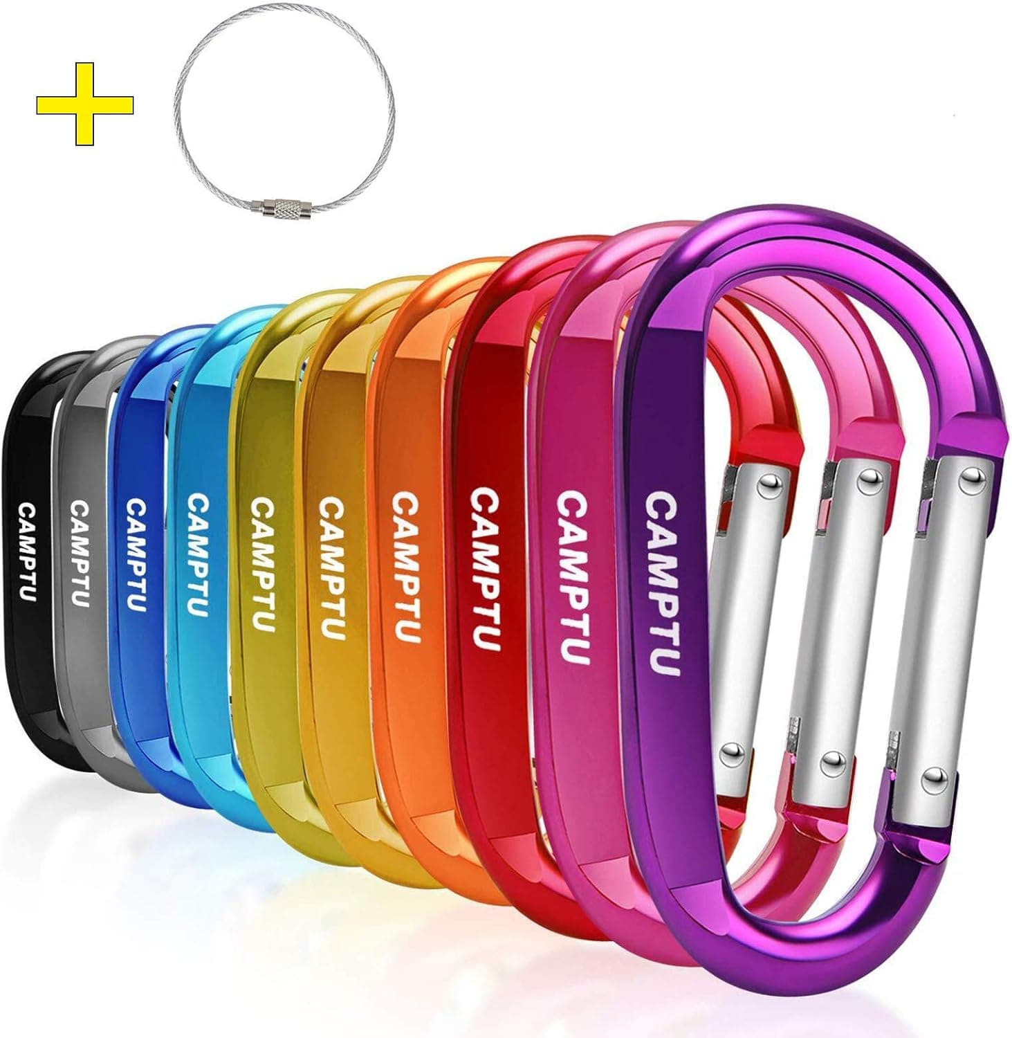 CAMPTU Carabiner Clip,Improved 3" 10 Pcs Aluminum Large carabiners Key Ring Camping Accessories