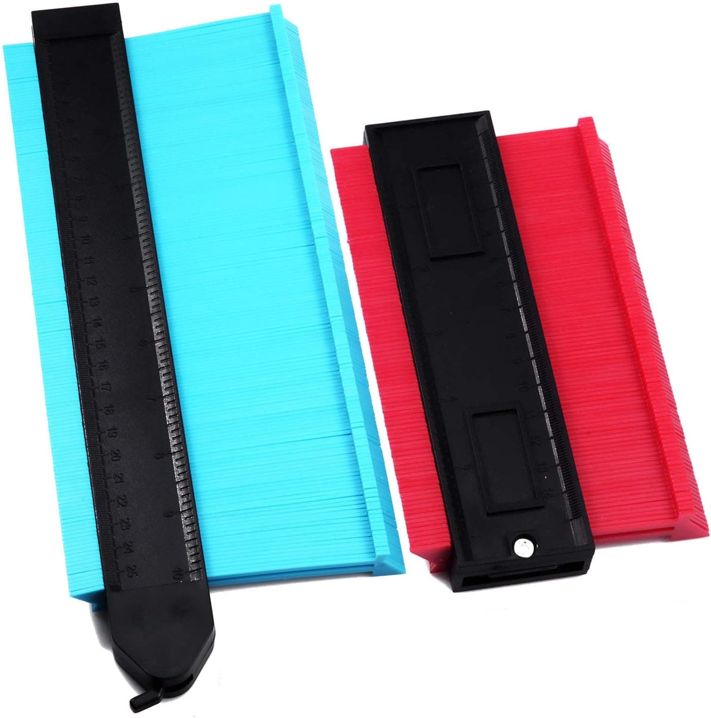 2 Pack Contour Gauge, 10 Inch Widen Profile Gauge with Lock Feature & 6 Inch Shape Contour Gauge Duplicator, Precisely Measure Irregular Shapes Ruler for Wood Marking(10 Inch Blue, 6 Inch Red)