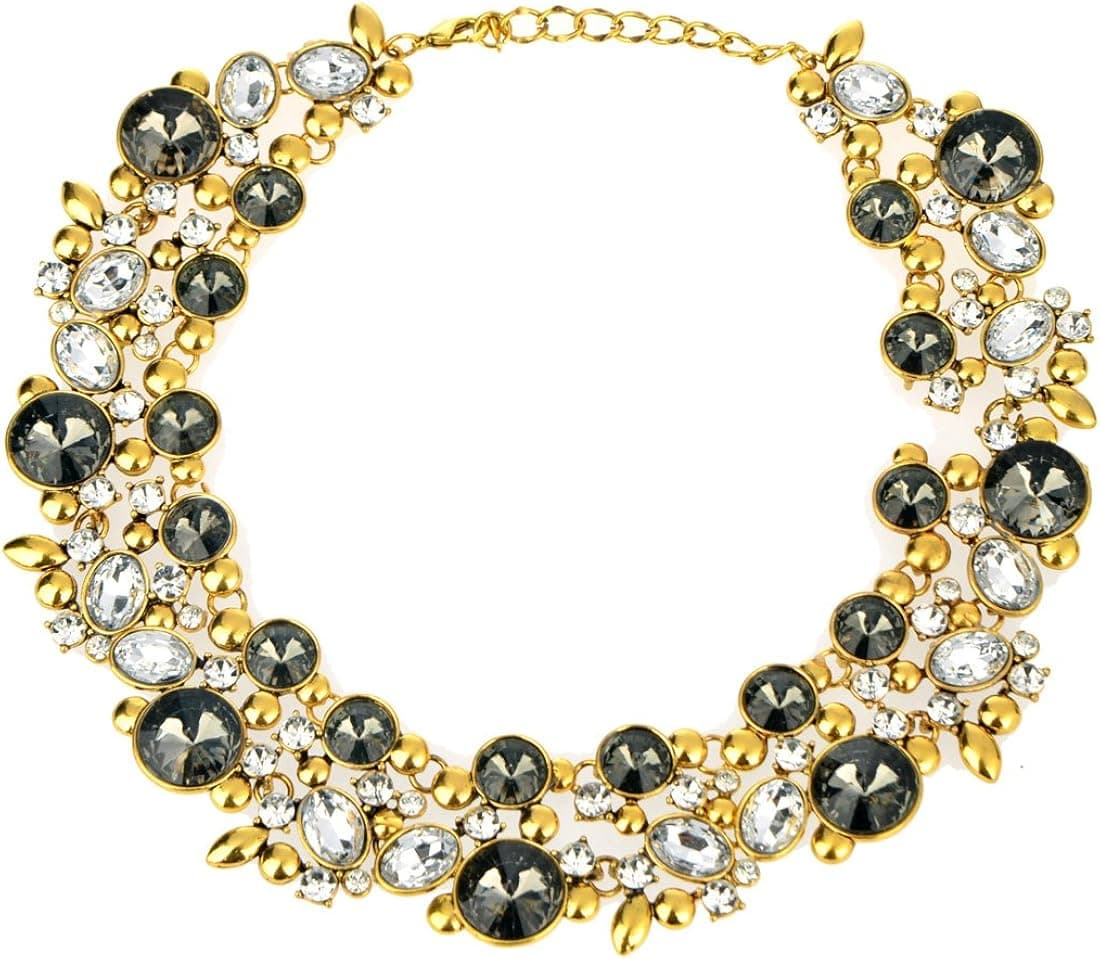 HONEYJOY Ladies Chunky Choker Necklace Beaded Teardrop Collar Crystal Jewelry