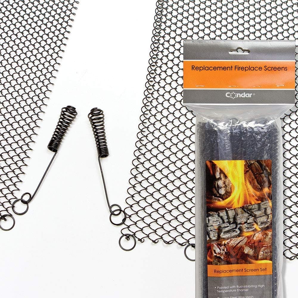 Enhance the Style of Your Fireplace with a Condar Mesh Screen. Fireplace Mesh Screen Curtain. 33" High . Includes 2 Panels, each 24" Wide.