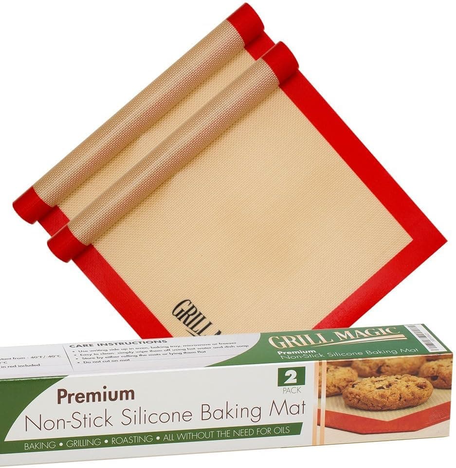 Grill Magic Large 11.5” x 16” Best Silicone Baking Mats, Professional Grade Oven Safe Sheets for Cookies, Fish, Vegetables and Meat - (Set of 2)