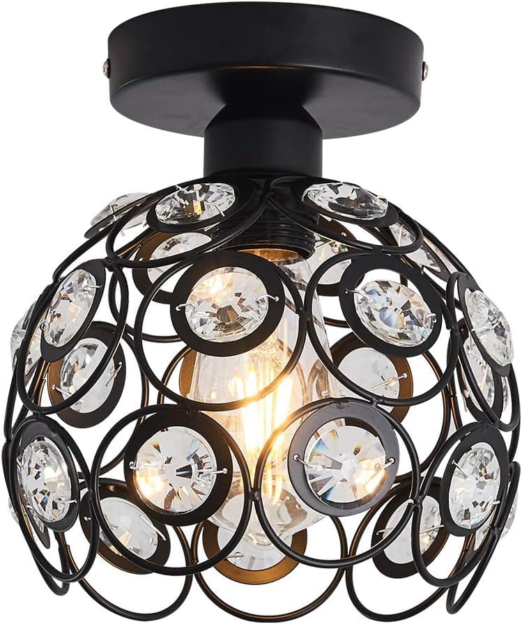 UOFUS Chandelier Crystals Farmhouse Ceiling Lighting Fixtures LED Flush Mount Crystal Ceiling Light for Kitchen Black Lamp for Hallway Dining Rooms Indoor Living Rooms Bar