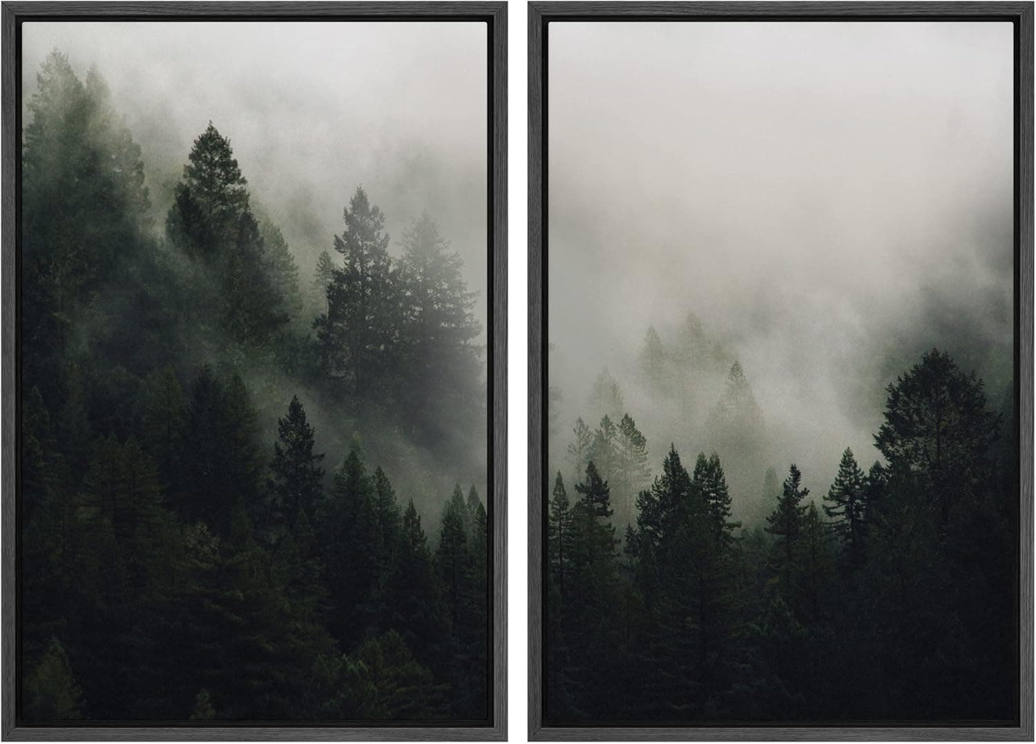 wall26 Framed Canvas Print Wall Art Set Woodland Nursery Decor Aerial View of Misty Mountain Range Forest Nature Wilderness Modern Rustic Scenic for Living Room, Bedroom, Office - 16"x24"x2 Black