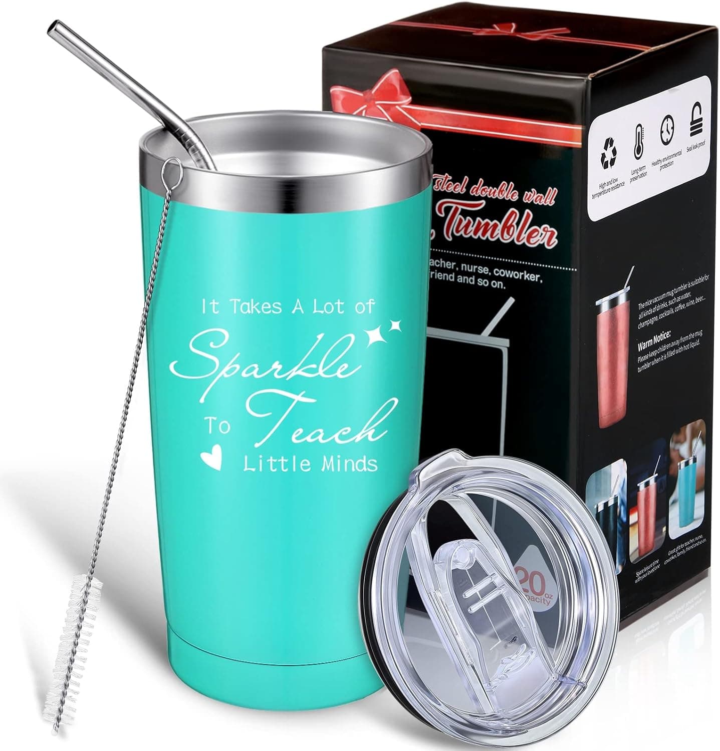 Boao Teacher Gift Funny Tumbler Engraved It Takes A Lot of Sparkle to Teach Coffee Mug for Teacher Thank You Preschool Teacher Appreciation Gift for Women 20 oz Wine Glass (Mint)
