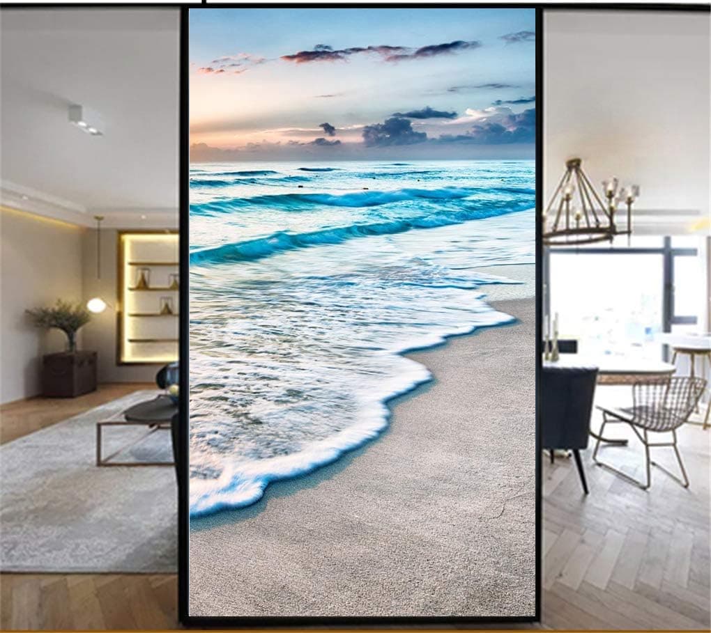 Seaside Beach Window Film Privacy Static Cling Window Stickers No Glue Frosted Window Coverings Decortive Window Tint 52x160cm(20.5"x63")