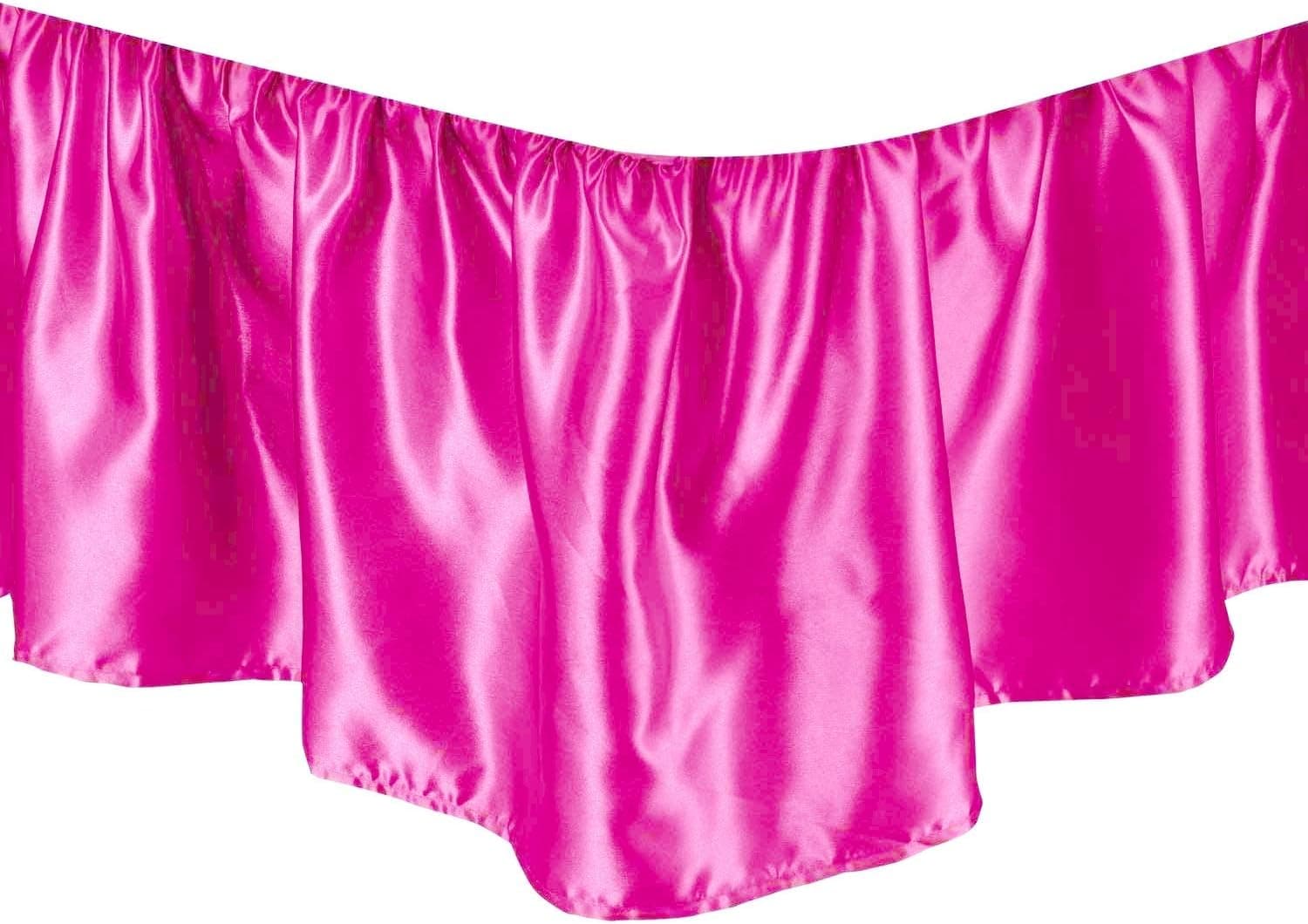 S K Homelinen 1 Piece Dust Ruffled Polyester Satin Bed Skirt with 12 Inch Drop Easy Fit Premium Hotel Class Ultra Soft Bedding (Hot Pink, King)