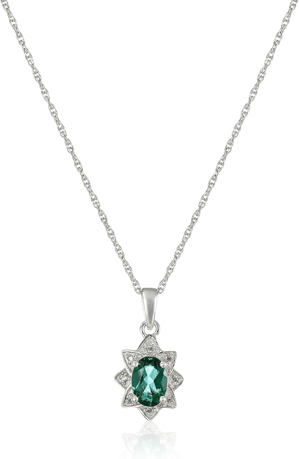 Amazon Collection Sterling Silver Gemstone and Diamond Accent Halo Star Pendant Necklace, 18"