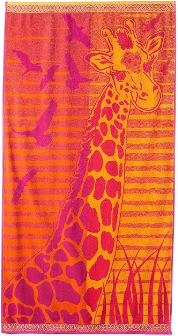 Celebrate Summer Together 1-Piece Giraffe and Birds Beach Towel 34" x 64" 100% Turkish Cotton