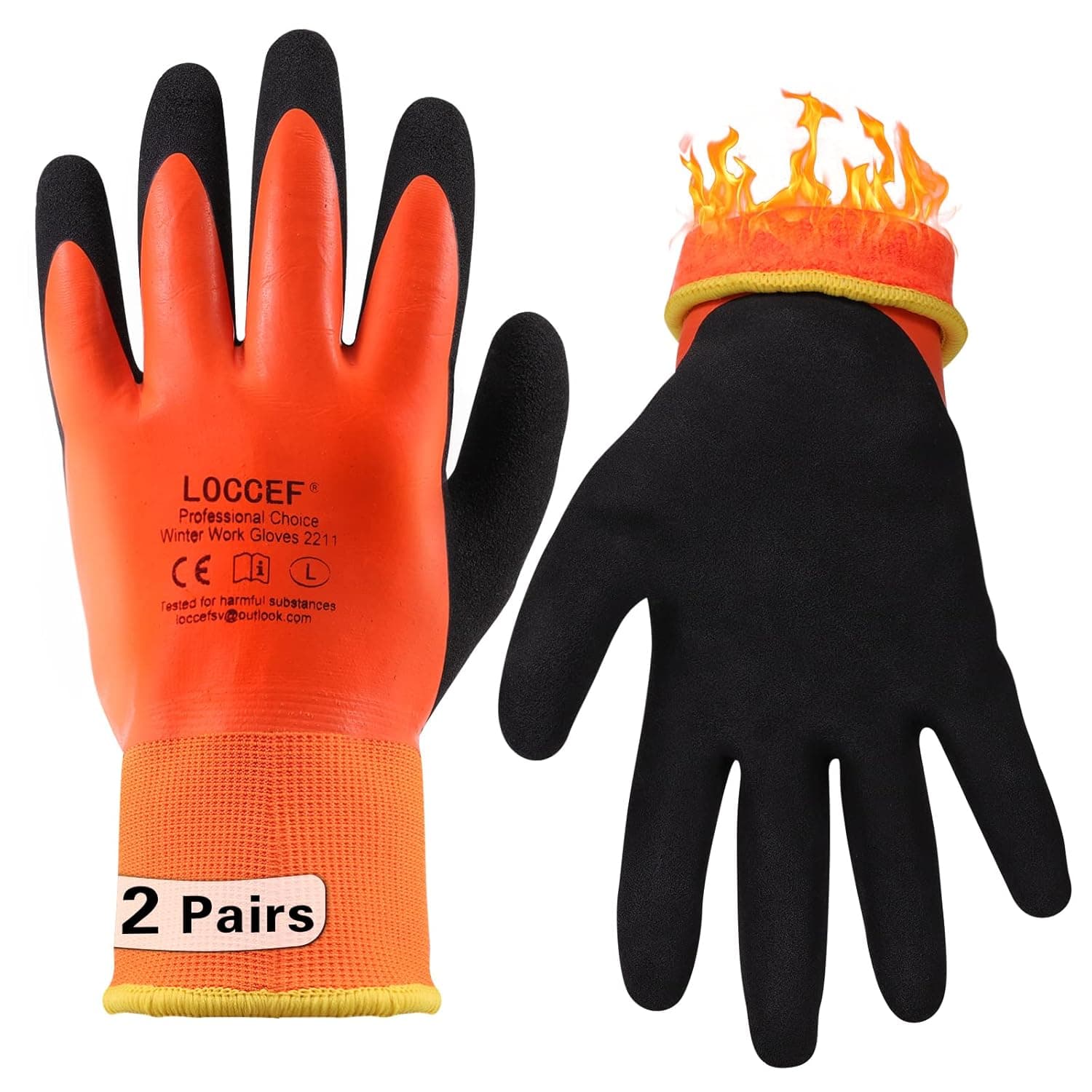 LOCCEF 2 Pairs 100% Waterproof Winter Gloves,Winter Work Gloves Thermal Liner Grip Coating Warm,Thermal Insulated,Super Grip (XL)