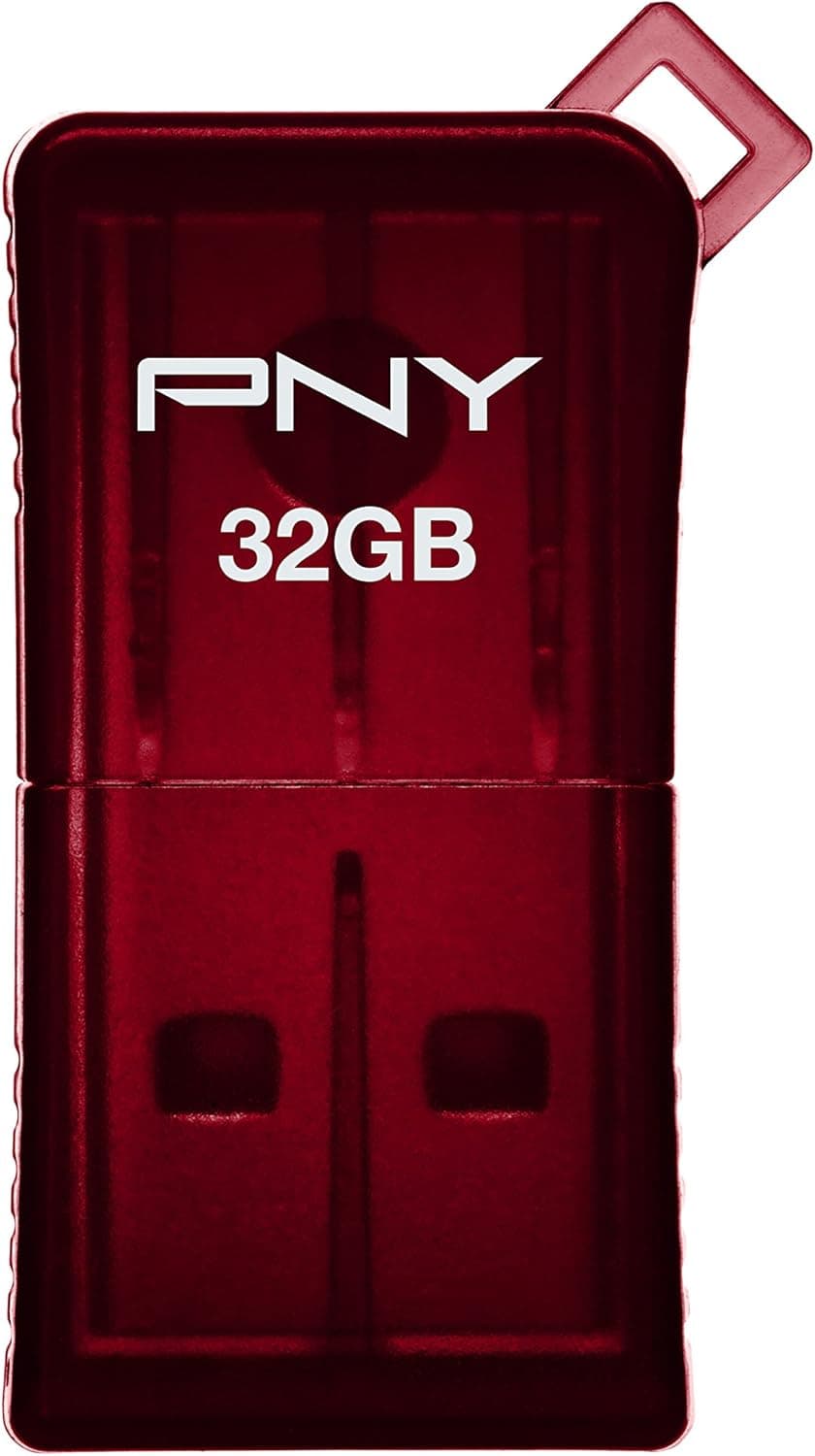 PNY Micro Sleek Attache 32GB USB 2.0 Flash Drive, Red (P-FDU32GSLK/RED-GE)