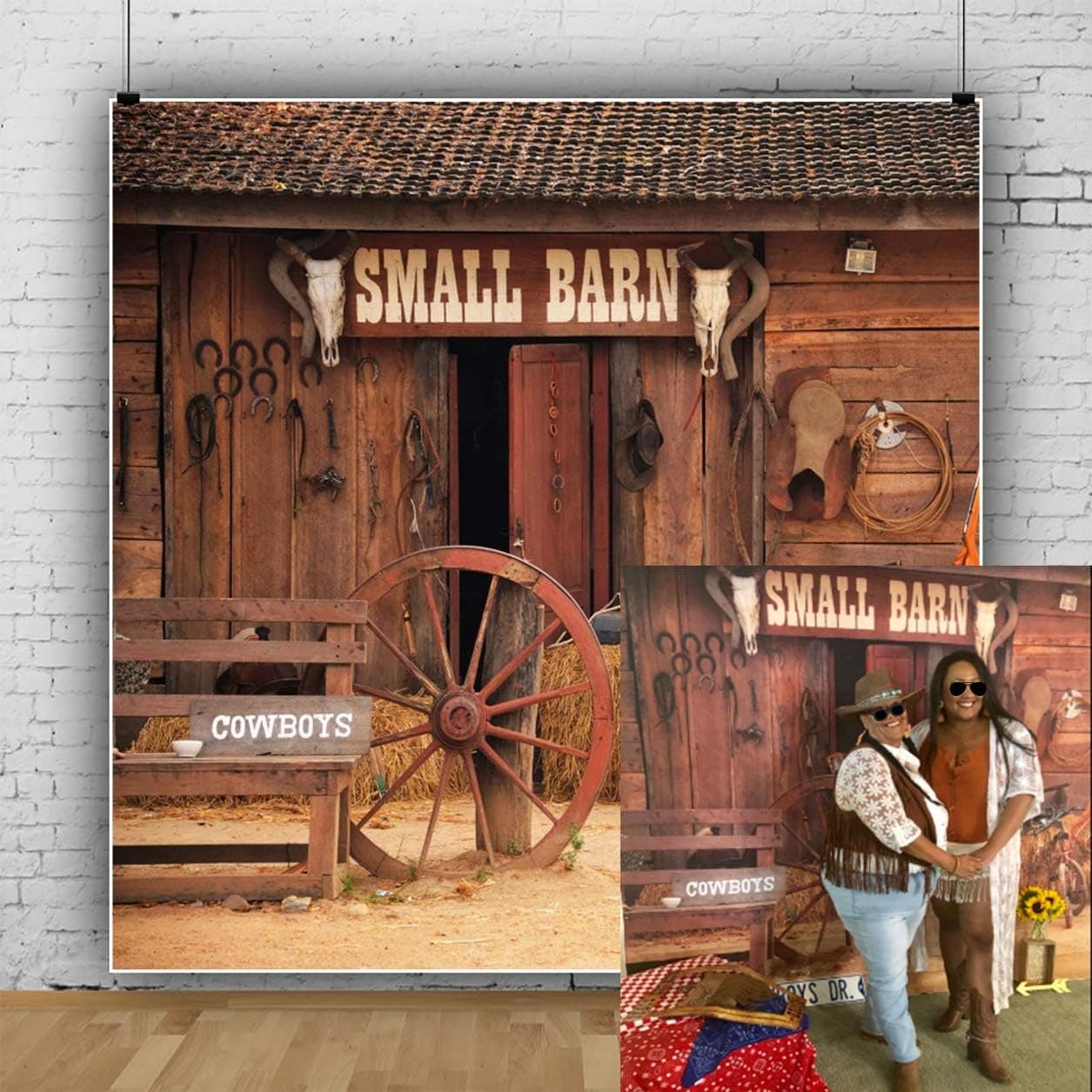 OFILA Western Barn Backdrop 8x8ft Cowboy Party Photography Background Cowboy Leather Hat Lasso Shotgun Haystack Farm Bikes Western Rustic Party Children Birthday Decoration Cowgirls Portraits Props