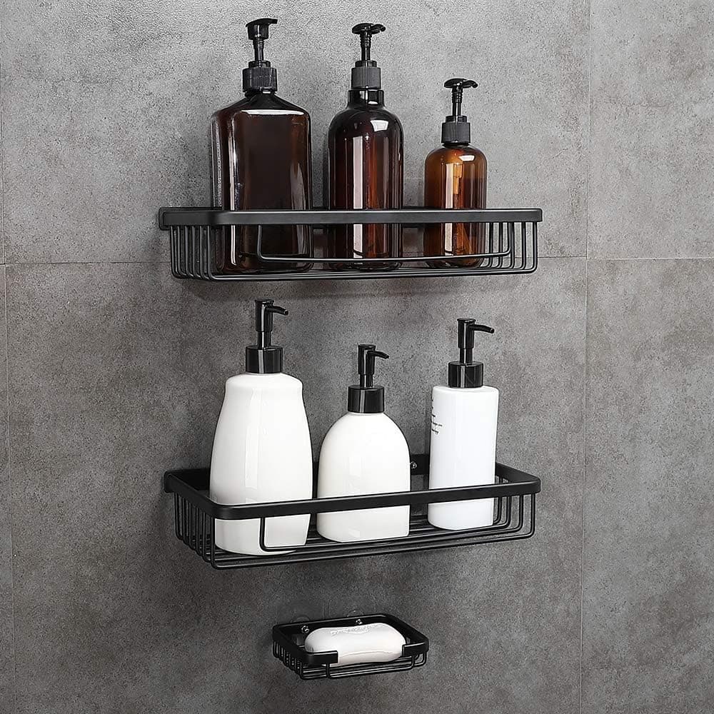 GERUIKE Adhesive Shower Caddy Bathroom Organizer Kitchen Spice Rack Wall Mounted Drill-Free Bathroom Shower Shelf Storage Kitchen Rack