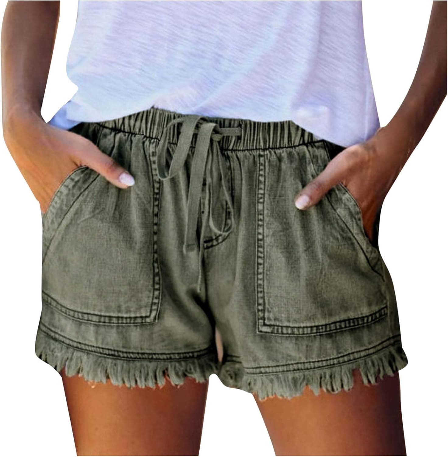 Denim Shorts for Women, Jeans for Women, Frayed Raw Hem Stretchy Denim Shorts Hot Short Jeans with Pockets