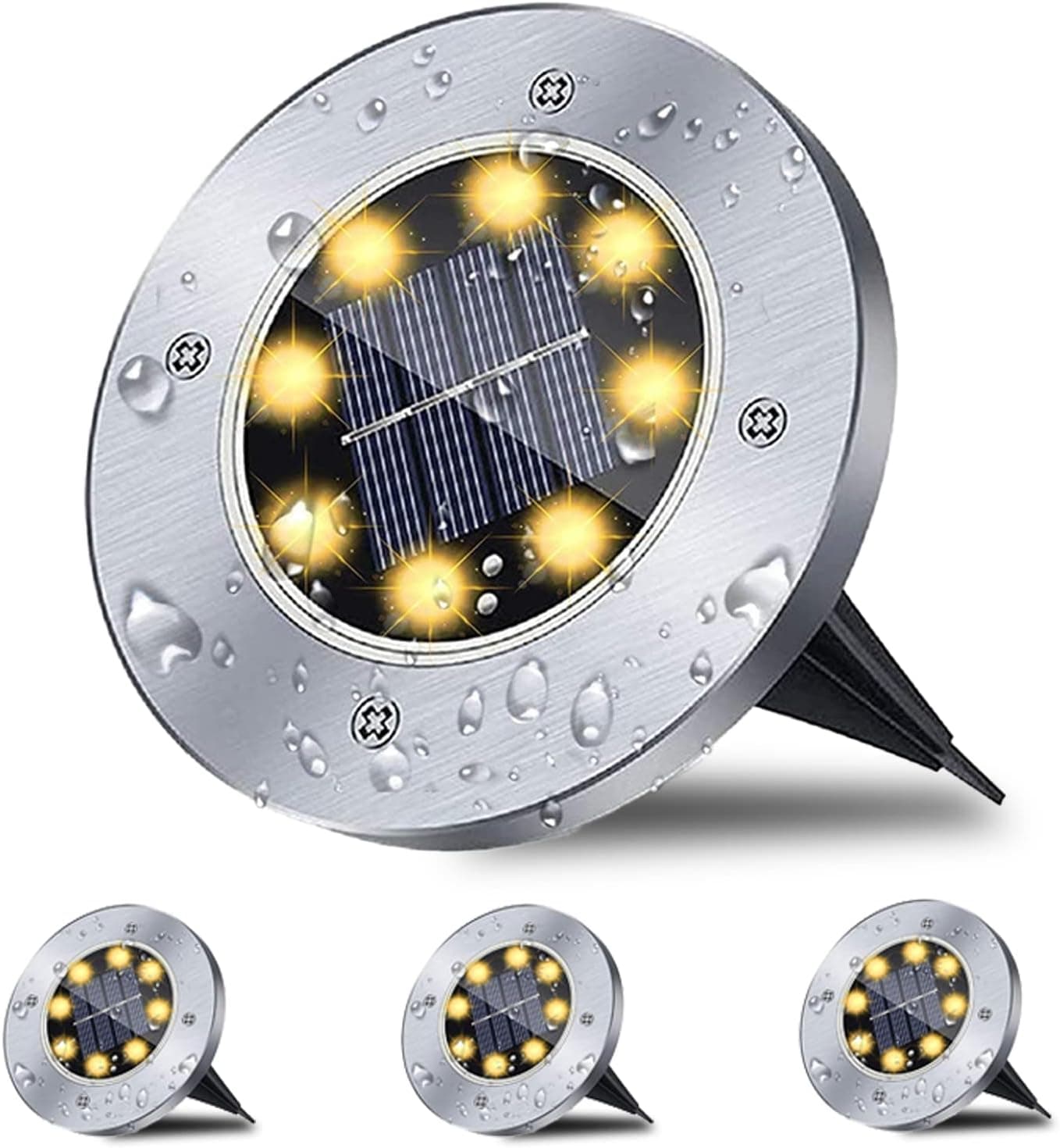 Solar Ground Lights 4 Pack Buried lamp LED Stainless Steel Outdoor disc Outdoor Solar Landscape, IP65 Waterproof Floor lamp, Garden Floor lamp, Lawn lamp Garden rain Proof Villa Floor lamp (Yellow)