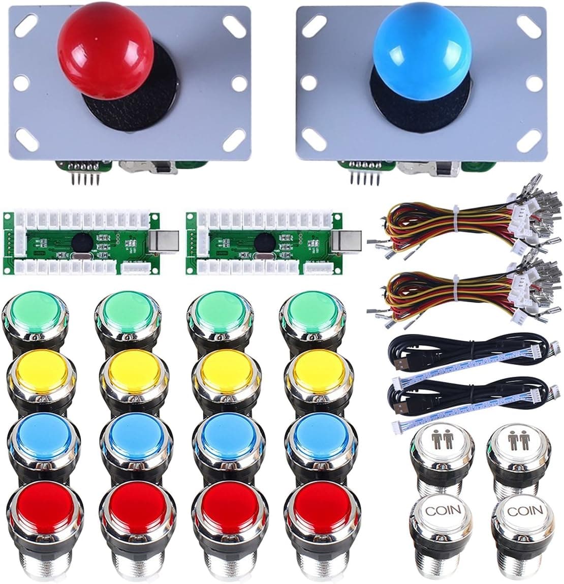 Gamelec 2-Player Classic Arcade Contest DIY Kits USB Encoder to PC Joystick,8 Ways Sticker and LED Illuminated Push Button 1 & 2 Player Coin Buttons for Arcade MAME Raspberry Pi Games