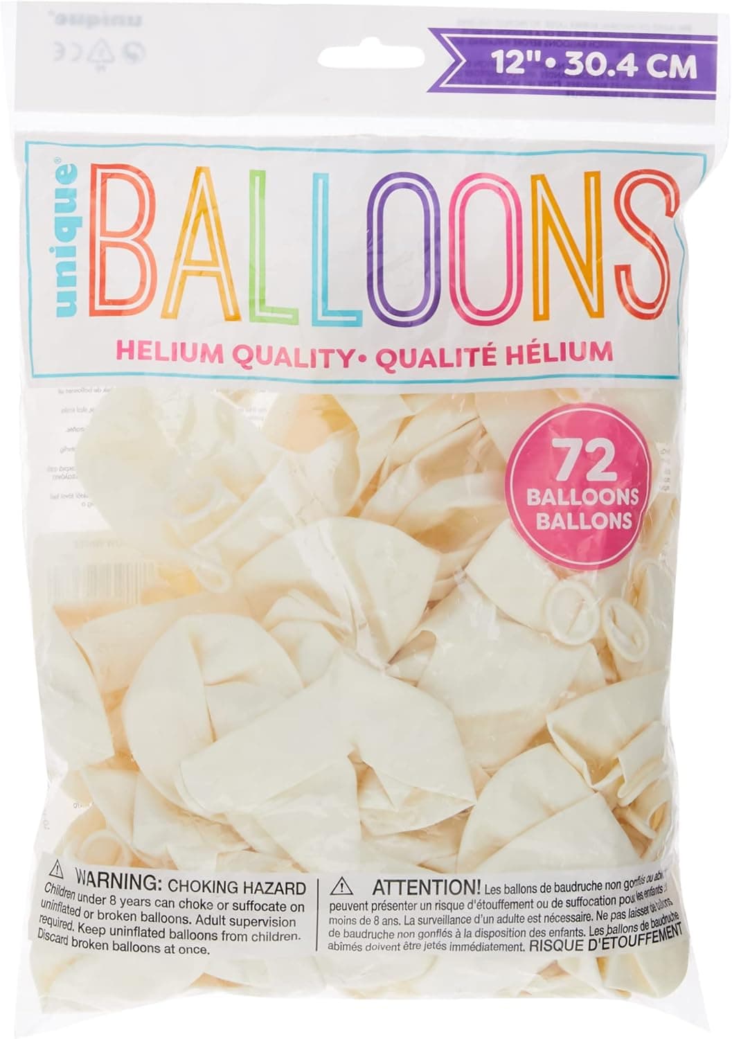 Unique 52367 Party Latex Balloons, 12", Snow White