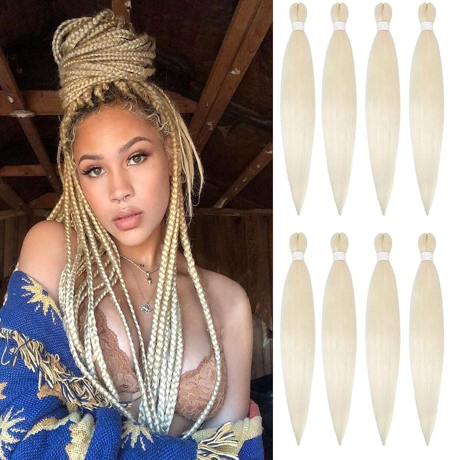 Braiding Hair Pre Stretched 26inch 8Packs Tri Ombre 30+ Colors Available for Box Braids, Twists Hair Extensions Made of Top Silky Flame-Retardant Fiber Itch Free Yaki Texture(26inch, # 613)