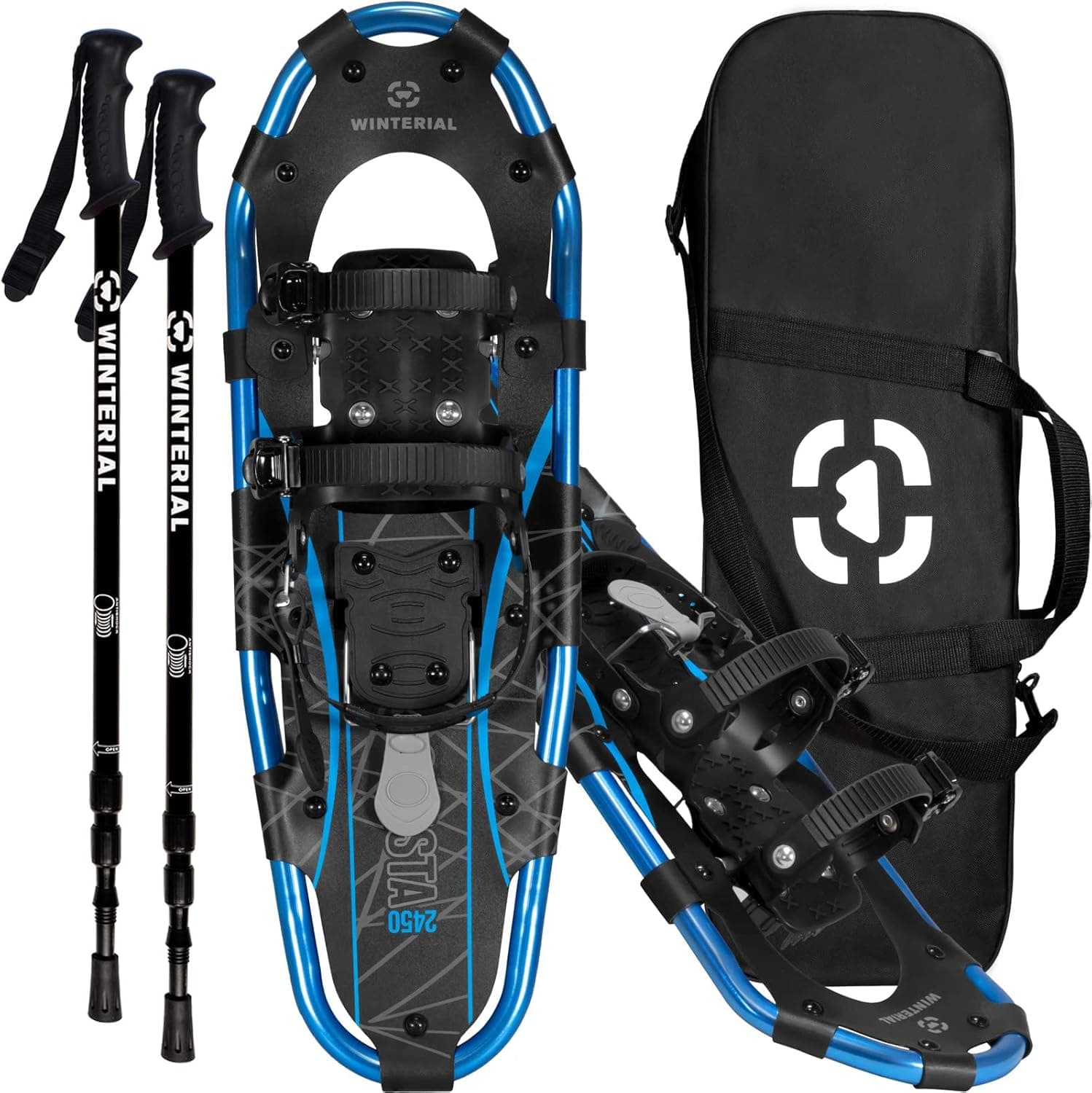 Winterial Light Weight Shasta Snow Shoes for Men, Women, Youth, Aluminum Rolling Terrain Snowshoes with Trekking Poles and Carry Bag 21/25/30 Inch