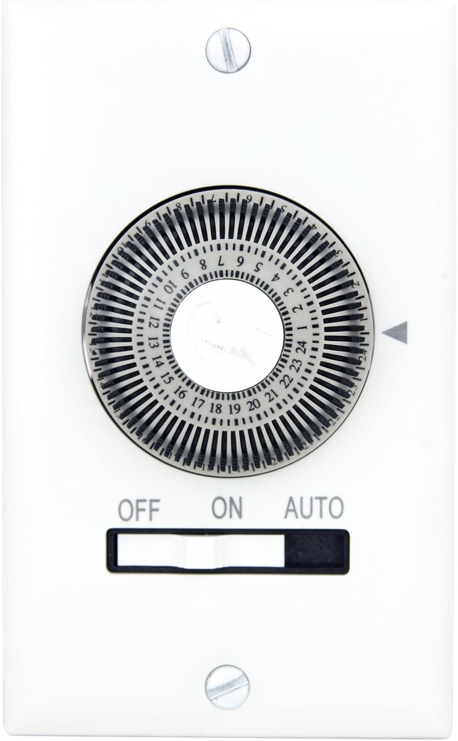 Sunlite 05014-SU 15-Amp Programmable in-Wall Timer Heavy Duty, 20 Minute Intervals, Manual On/Off/Auto Override, UL Listed, White