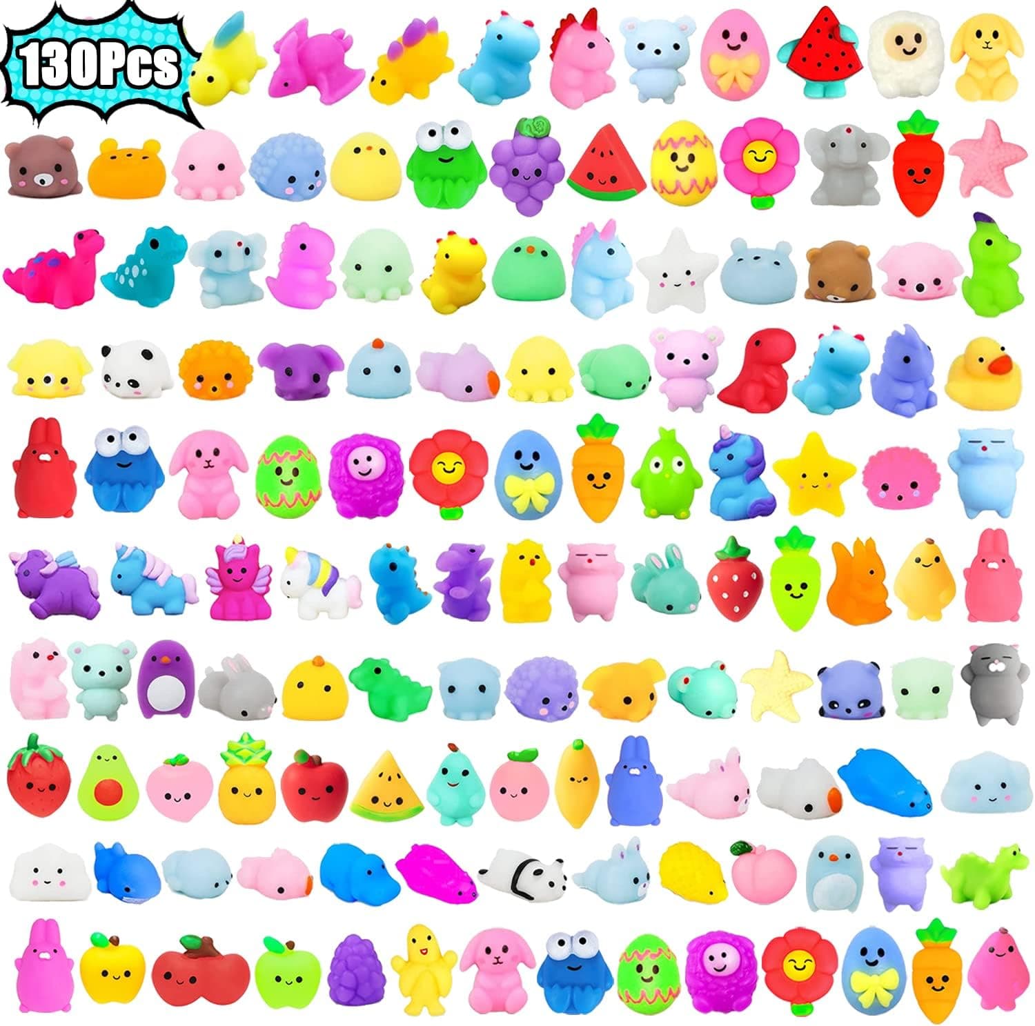 SUNPROUND 130Pcs Mochi Squishy Toys, Kawaii Squishies, Mini Fidget Toys Bulk for Kids, Party Favors Class Prizes Valentines Day Easter Egg Fillers,Christmas Goodies Bag Stuffers for Boys Girls