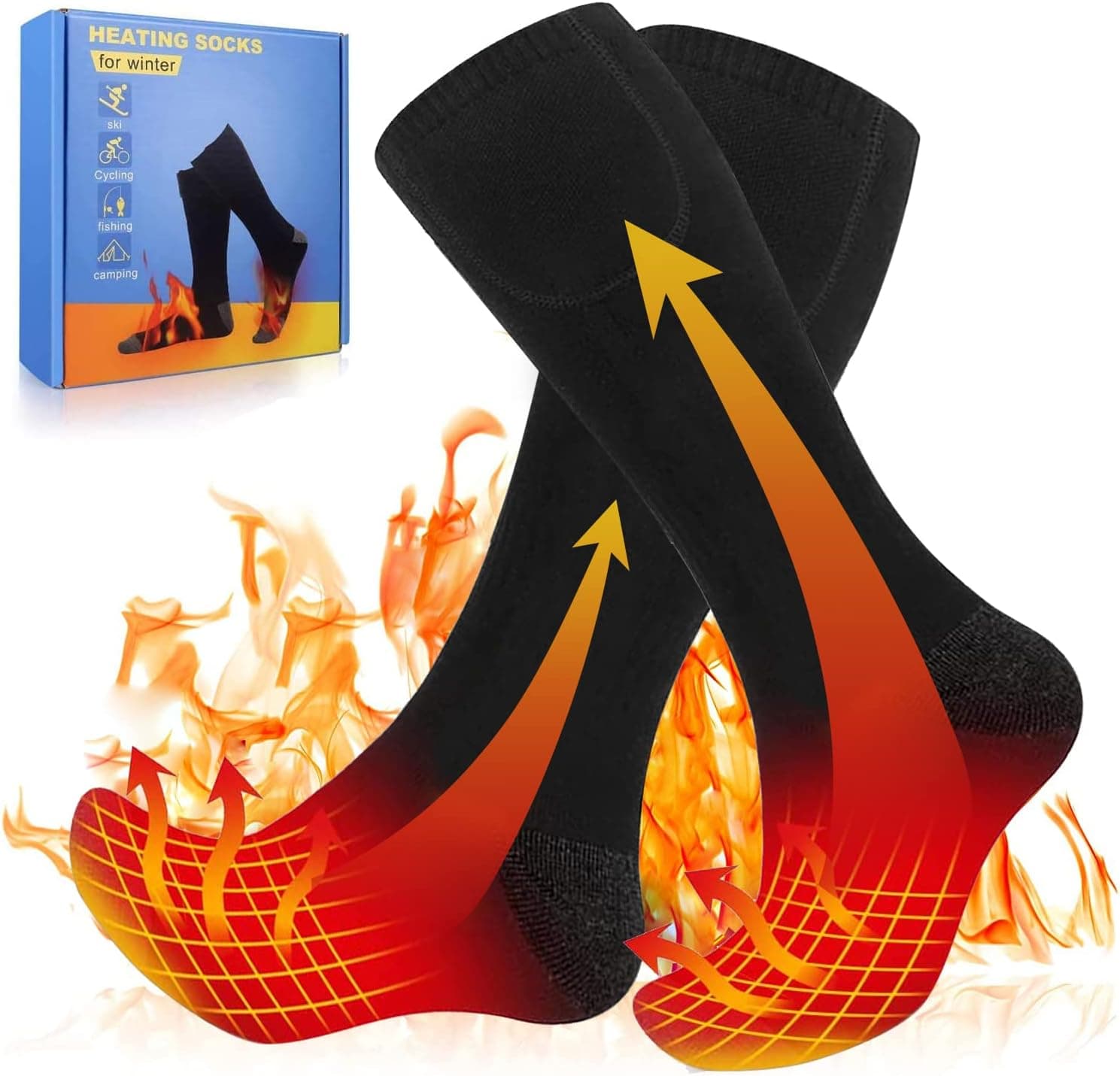 Derggzey Heated Socks, Upgraded Rechargeable Battery Electric Heated Socks with 3 Heat Settings for Men Women, Winter Heating Thermal Foot Warm Socks for Outdoor Hunting Skiing Riding Camping Hiking Motorcycle