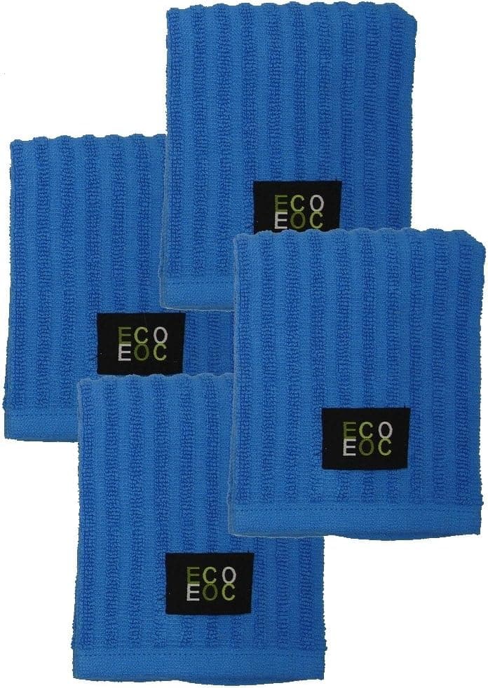 Ribbed Terry Cotton Dish Cloths (Mediterranean Blue, 4-Pack)