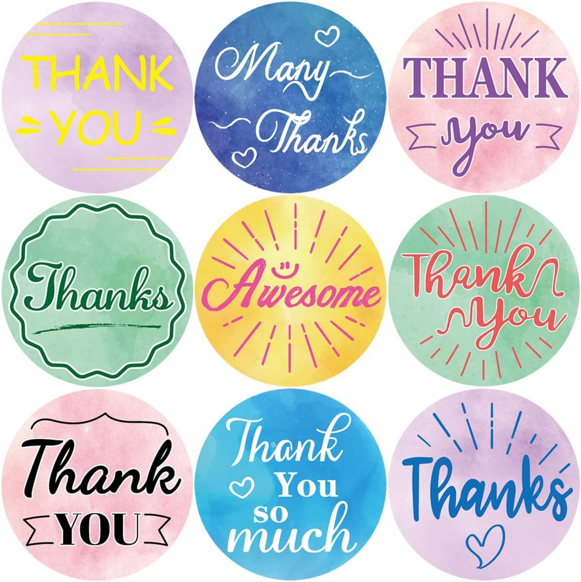 Watercolor Thank You Stickers 200PCS Perforated Roll Labels for Home Homemade Seal Wedding Birthday Thanksgiving Christmas Invitation Party Decoration
